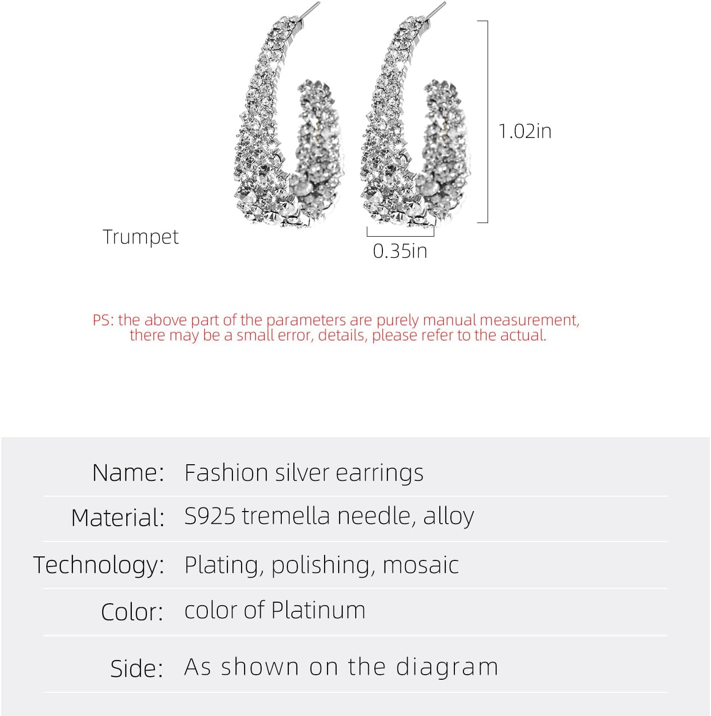 Manufacturer  Crystal hoop earrings women's bright silver plated oval inner and outer earrings, sparkling earring jewelry、Crystal fashion earrings versatile party gifts  earring