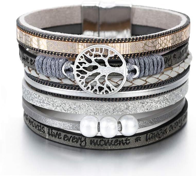 Manufacturer  Fesciory Leather Wrap Bracelets for Women, Boho Leopard Multi-Layer Crystal Beads Cuff Bracelet Jewelry  bracelets