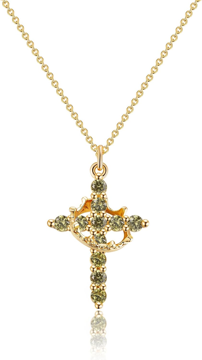 Manufacturer  Upgraded Crown Cross Necklace for Women Women's Gifts 14K Gold Plated Crown Cross Pendant Necklace Diamond Cross Necklaces Faith Cross Jewelry First Communion Gifts  Necklace