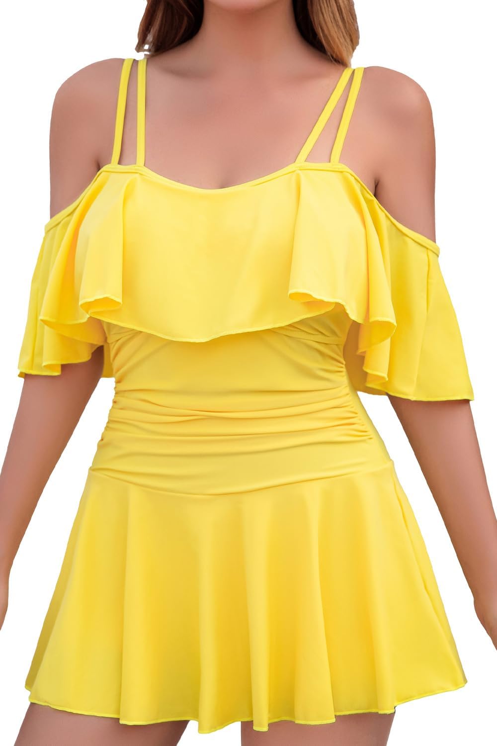 Manufacturer  COCOPEAR Women's One Piece Flounce Swimsuit Off Shoulder Bathing Suit Tummy Control Swimdress  Swimsuit