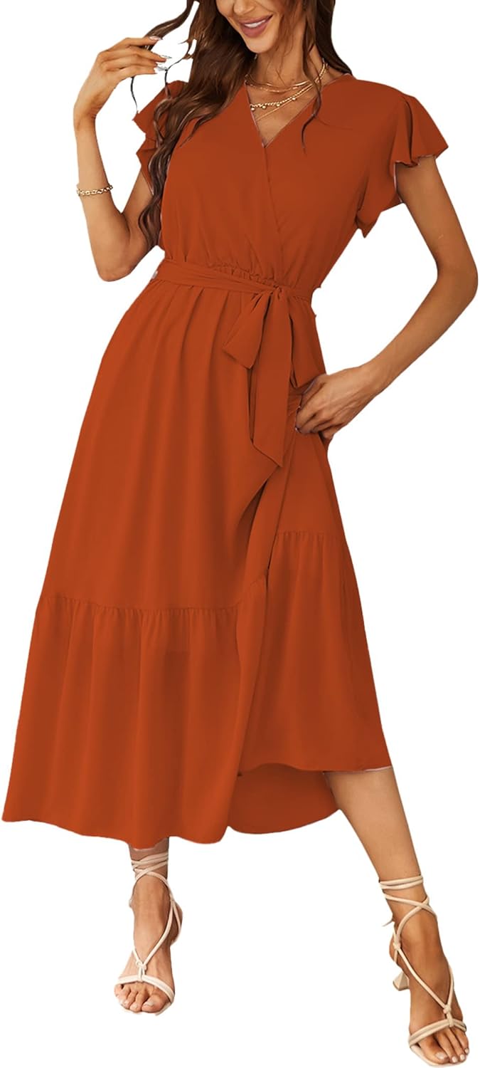 Manufacturer  PRETTYGARDEN Women's Summer Floral Boho Maxi Dress Wrap Short Sleeve V Neck Ruffle A-Line Flowy Wedding Guest Long Dresses dresses