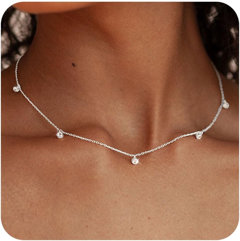 Manufacturer  FUNEIA Dainty Silver Gold Necklaces for Women Trendy Non Tarnish 14K Gold Plated Cubic Zirconia Necklace Layered Cute Butterfly Heart Station Choker Necklace Stack for Wedding Prom Brides Jewelry  Necklace