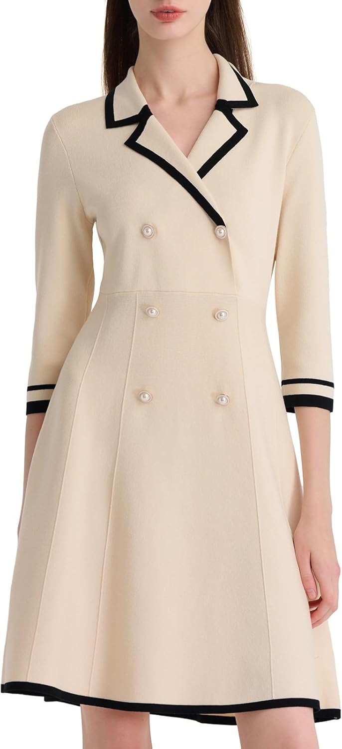 Manufacturer  GOELIA Mini Sweater Dress for Women, Button up 3/4 Sleeve Knit Dresses for Teacher Work Business dresses