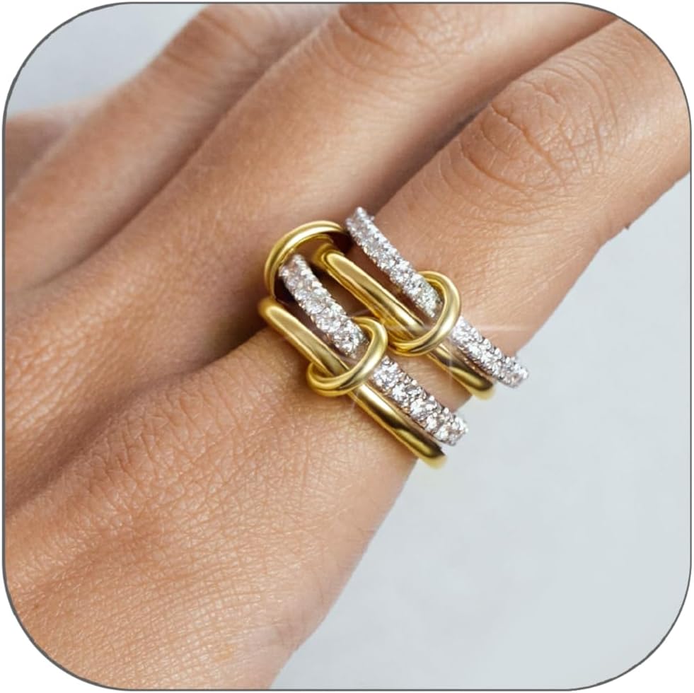 Manufacturer  Gold Stackable Rings for Women Non Tarnish, 18k Gold Plated Cubic Zirconia Rings, Silver Gold Multi Ring Mixed Metals Stack Rings Set   rings