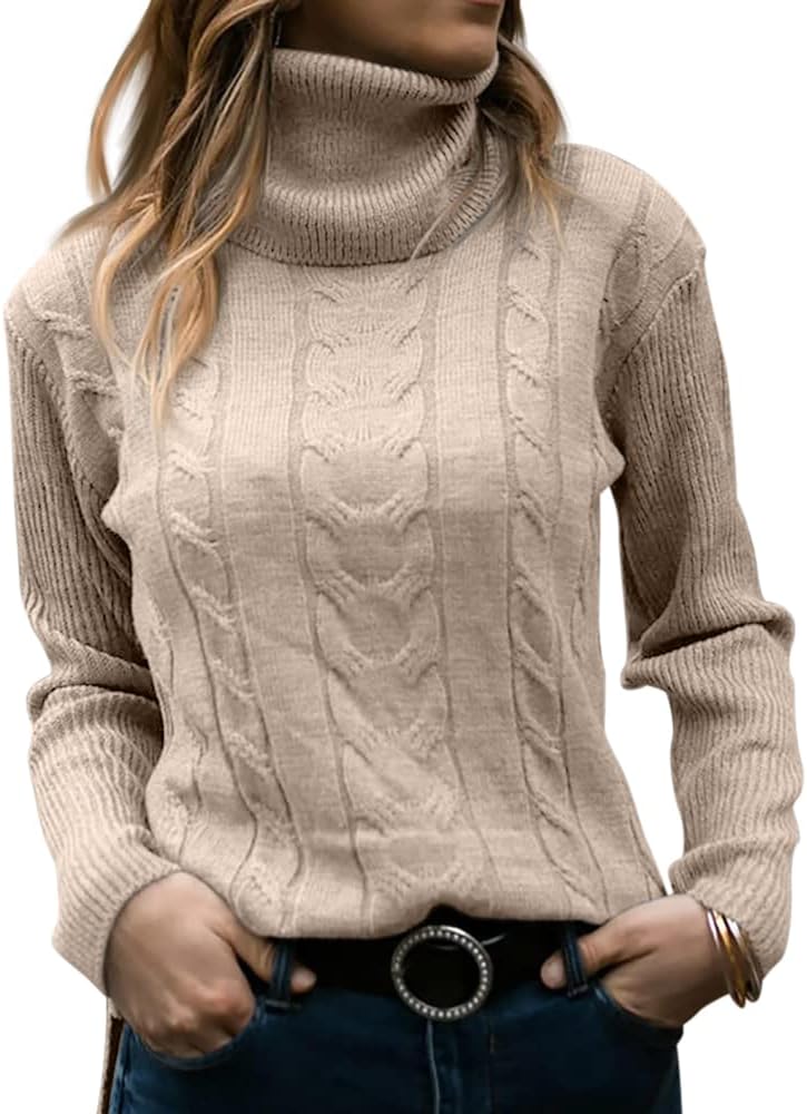 Manufacturer  Langwyqu Womens' Turtleneck Long Sleeve Cable Knit Sweaters   sweaters