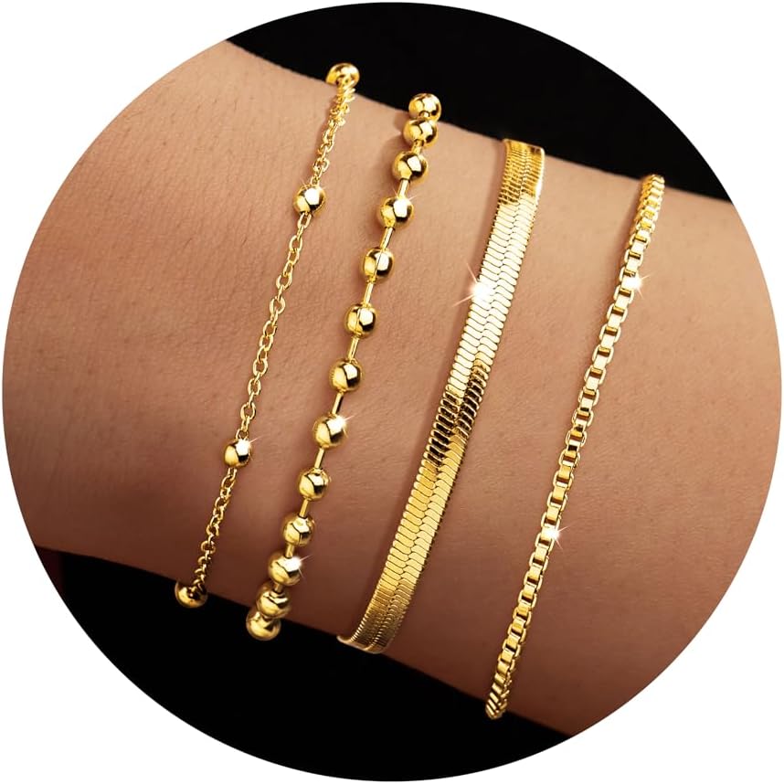 Manufacturer  Gold Bracelets for Women Trendy,14K Real Gold Plated Dainty Stackable Paperclip Cuban Link Chain Bracelets,Cuff Bracelets Jewelry Set Adjustable 7"+2"  bracelets
