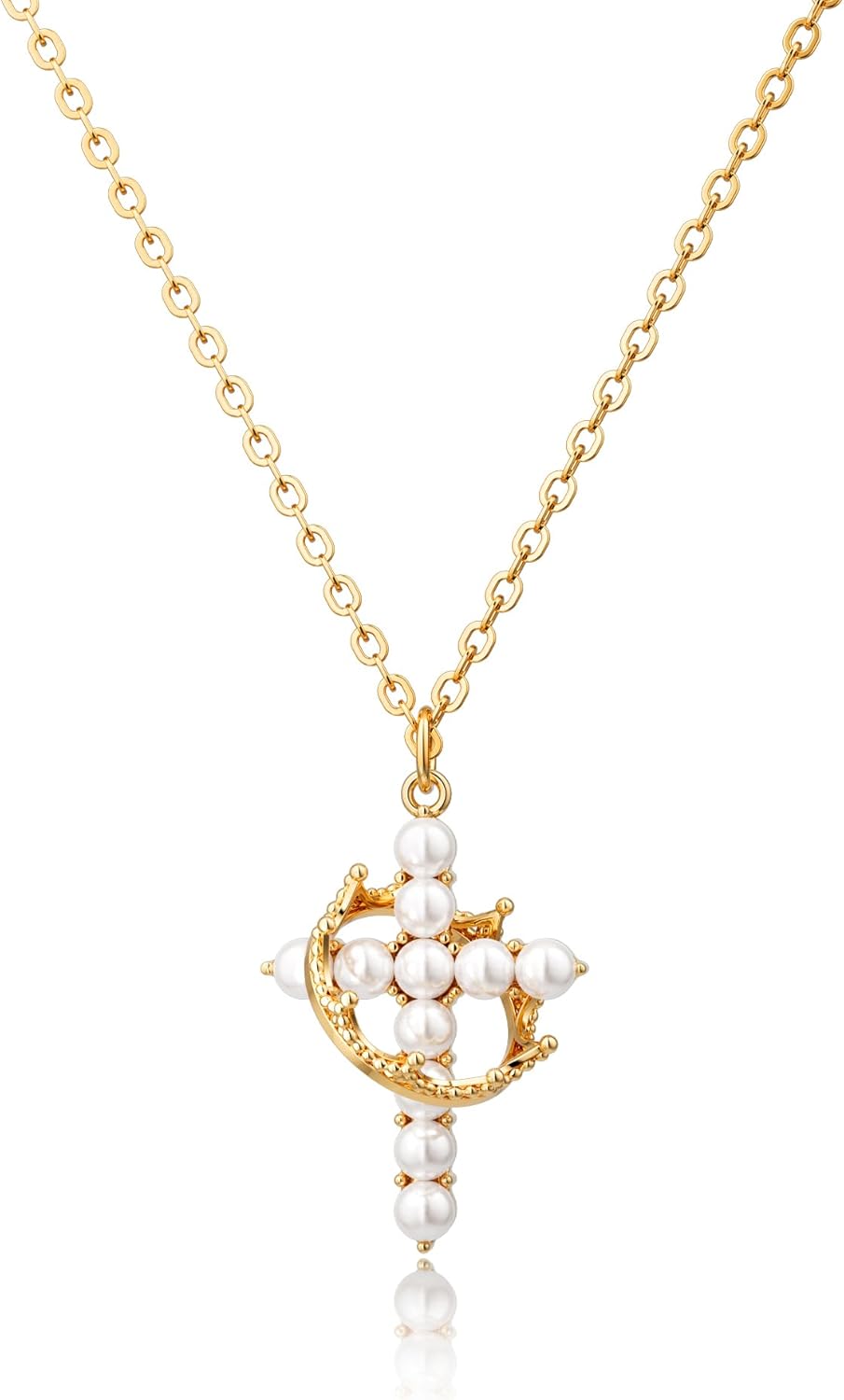 Manufacturer  Upgraded Crown Cross Necklace for Women Women's Gifts 14K Gold Plated Crown Cross Pendant Necklace Diamond Cross Necklaces Faith Cross Jewelry First Communion Gifts  Necklace
