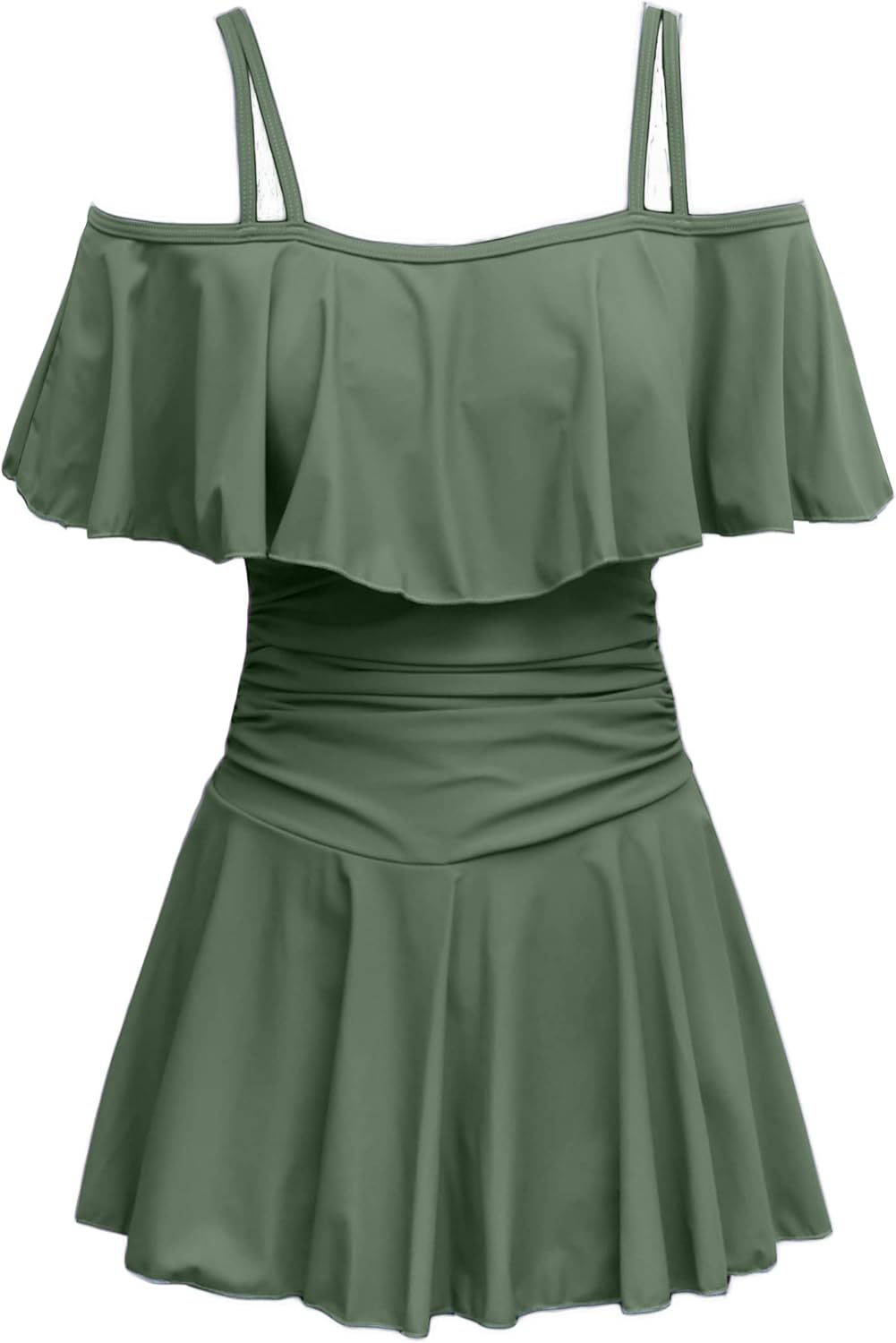 Manufacturer  COCOPEAR Women's One Piece Flounce Swimsuit Off Shoulder Bathing Suit Tummy Control Swimdress  Swimsuit