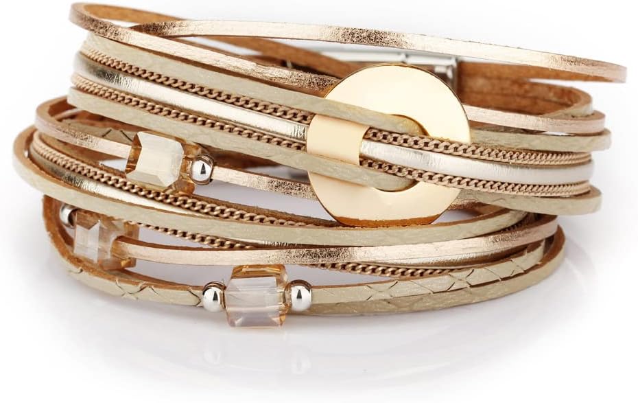 Manufacturer  Fesciory Leather Wrap Bracelets for Women, Boho Leopard Multi-Layer Crystal Beads Cuff Bracelet Jewelry  bracelets