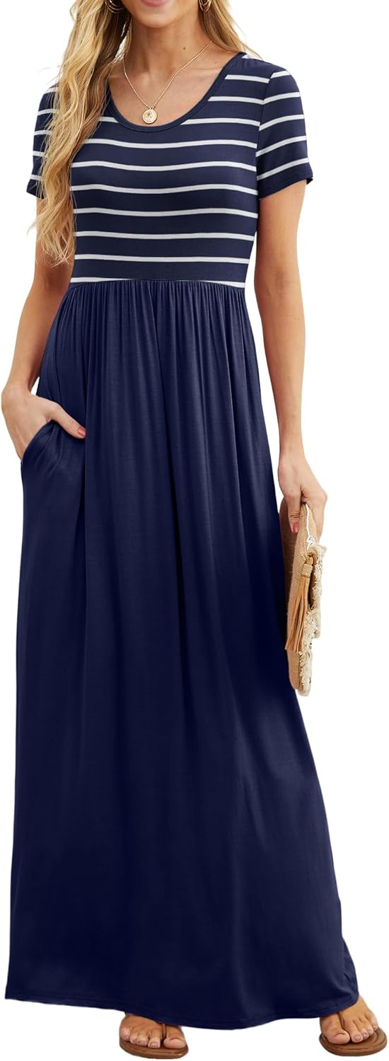 Manufacturer  GRECERELLE Women Summer Crew Neck Casual Short Sleeve Solid Floral Print Long Maxi Dress with Pockets dresses