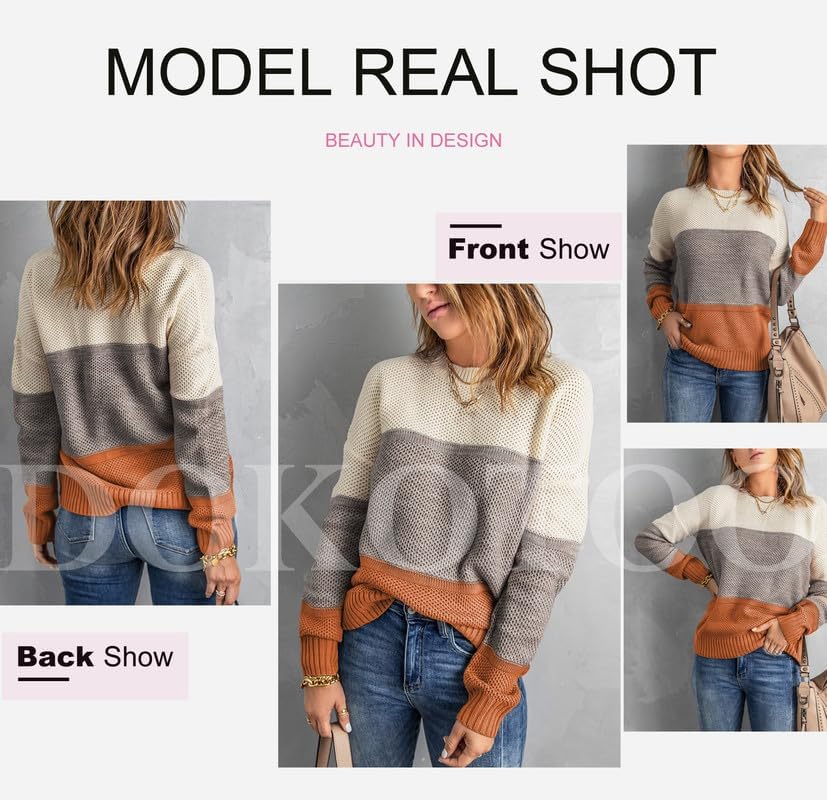 Manufacturer  Dokotoo Womens Color Block Sweaters Long Sleeve Crewneck Pullover Knit Jumper Tops   sweaters