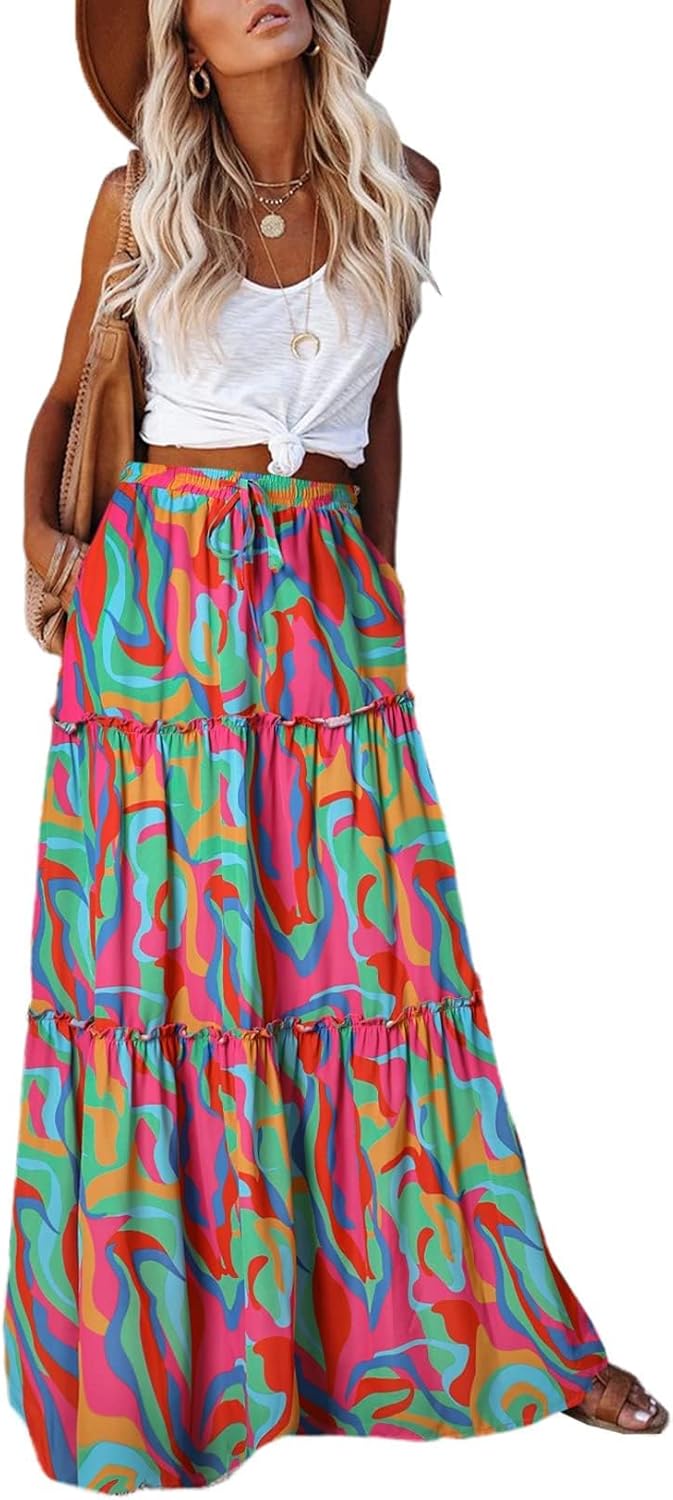 Manufacturer  EARKOHA Womens Casual High Waist Tie Paisley Print Long Maxi Skirt with Pockets skirts