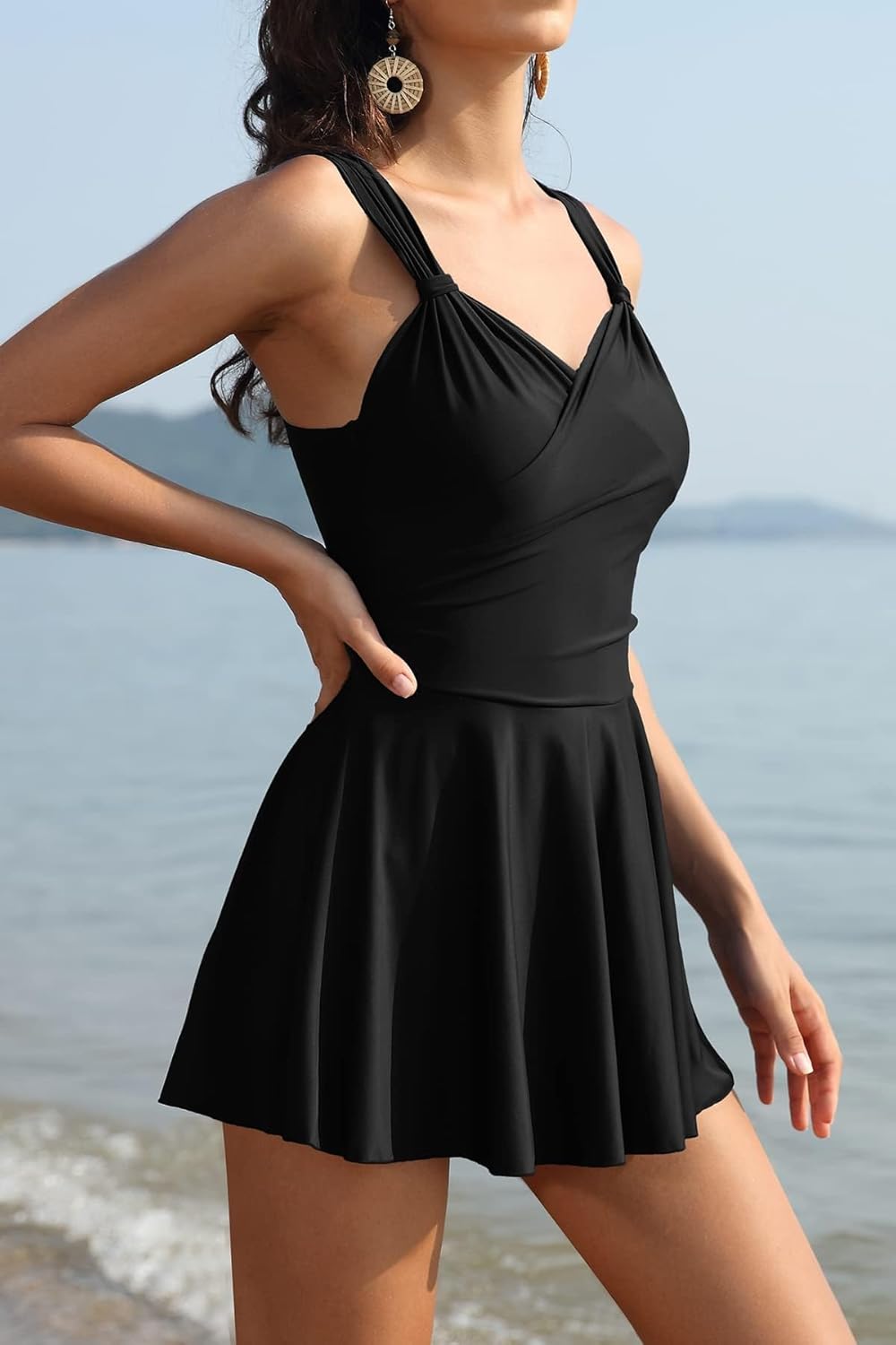 Manufacturer  SHEKINI Womens Elegant One Piece Swimdress Tummy Control Crossover Skirted Swimsuit  Swimsuit