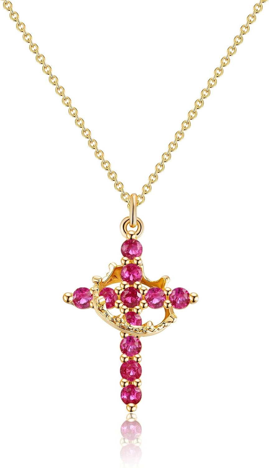 Manufacturer  Upgraded Crown Cross Necklace for Women Women's Gifts 14K Gold Plated Crown Cross Pendant Necklace Diamond Cross Necklaces Faith Cross Jewelry First Communion Gifts  Necklace