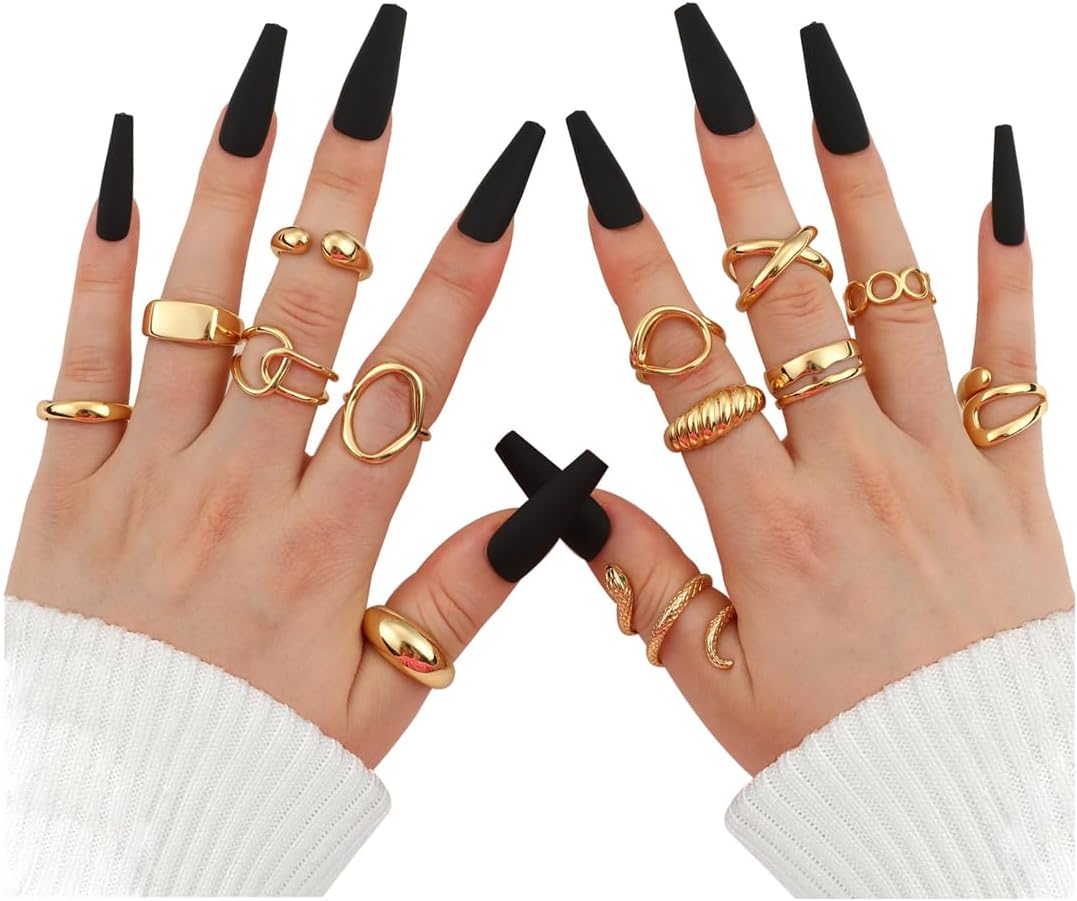 Manufacturer  10PCS Gold Dome Chunky Rings for Women 18K Gold Plated Braided Twisted Round Signet Rings Adjustable Open Ring Band Statement Jewelry Size 7-9   rings
