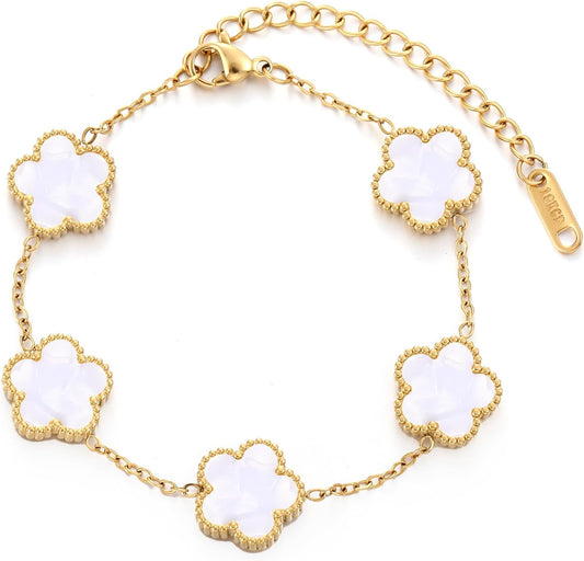 Manufacturer  TICVSS Four Leaf Clover Bracelet for Women 18K Gold Plated Stainless Steel Lucky 4 Leaf Gold Link Bracelet Jewelry Gift for Women  bracelets