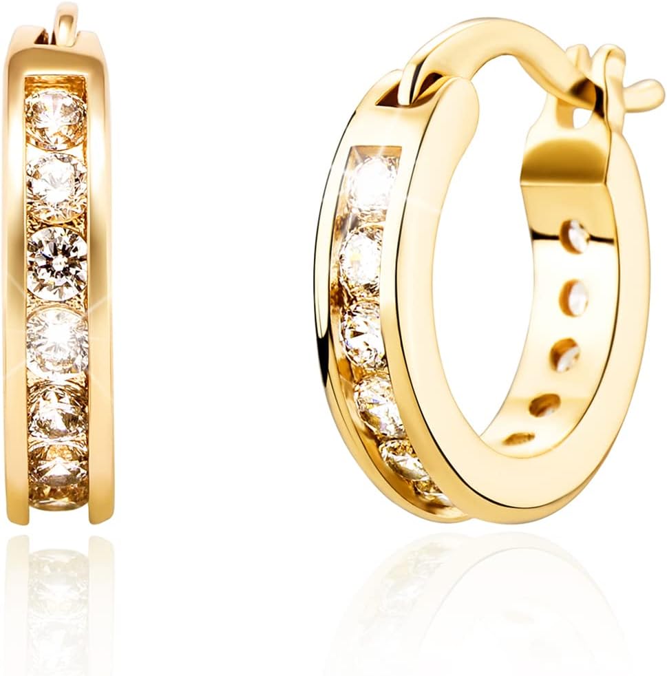 Manufacturer  Iced Out Hoop Huggie Earrings 14K Gold Cubic Zirconia Cute Small Round Hoop Huggie Cartilage Hypoallergenic Earrings For Women Men  earring