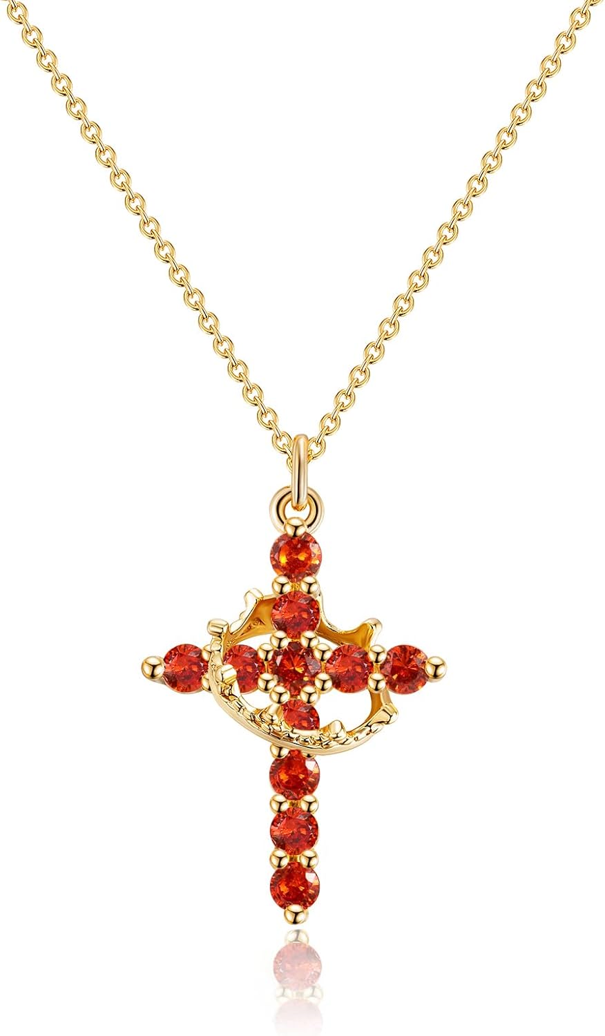 Manufacturer  Upgraded Crown Cross Necklace for Women Women's Gifts 14K Gold Plated Crown Cross Pendant Necklace Diamond Cross Necklaces Faith Cross Jewelry First Communion Gifts  Necklace