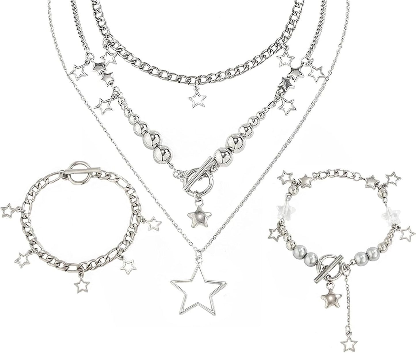 Manufacturer  2 Pieces Silver Star Necklace Y2K Jewelry Set Grunge Necklace Kawaii Cute Necklaces Aesthetic Vintage Emo Jewelry  necklace