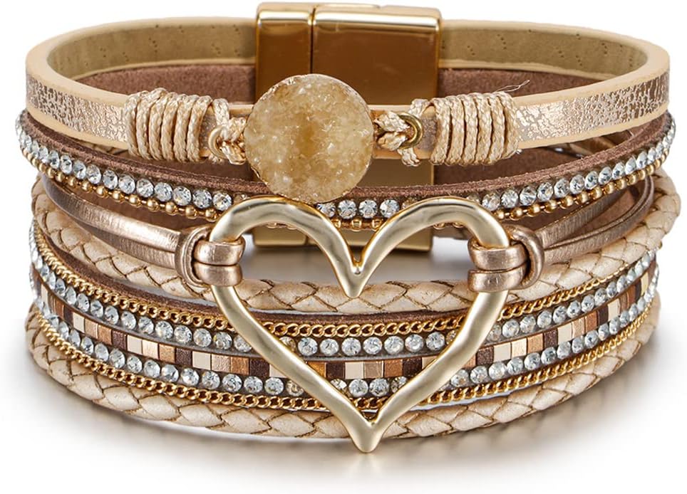 Manufacturer  Fesciory Leopard Bracelet for Women, Boho Leather Wrap Multi-Layer Pearl Crystal Bracelet Bangle Jewelry  bracelets