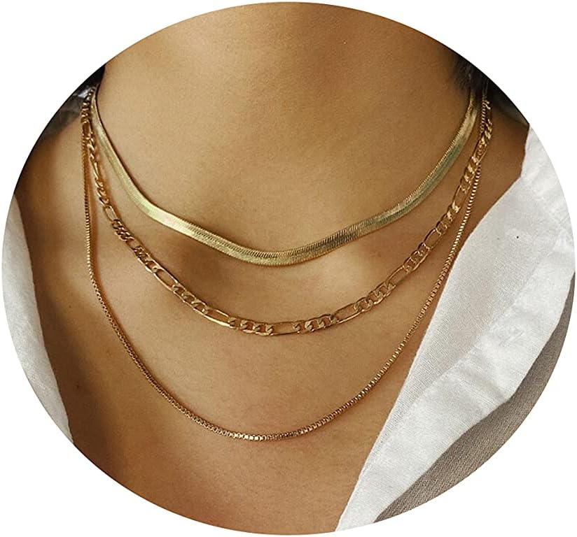 Manufacturer  Tasiso Herringbone Choker Necklace Set Double Layer Snake Chain Herringbone Chain Necklace Layering Necklace Set Cuban Chain Necklace for Women  Necklace