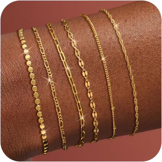 Manufacturer  Tewiky Waterproof Gold Bracelets for Women Non Tarnish - Dainty Stack14K Gold Plated/Sterling Silver Chain Bracelets Set Adjustable Trendy Jewelry for Women  bracelets