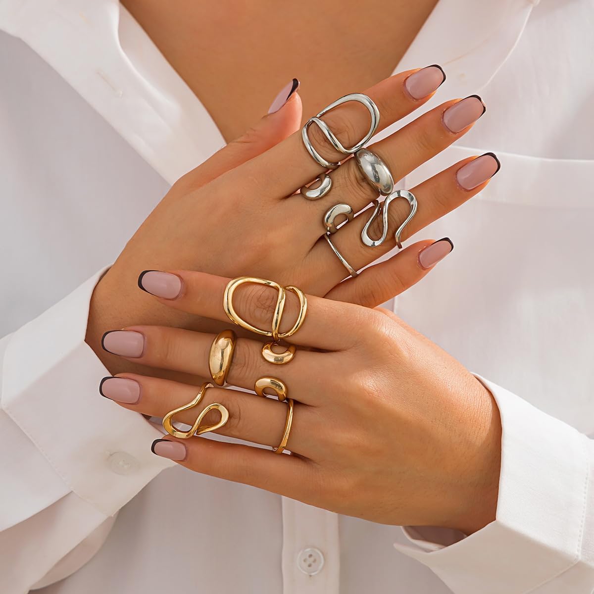 Manufacturer  Chunky Silver Rings for Women Open Stacking Knuckle Ring Silver Adjustable Round Dome Rings Set Minimalist Irregular Statement Ring Women Jewelry   rings
