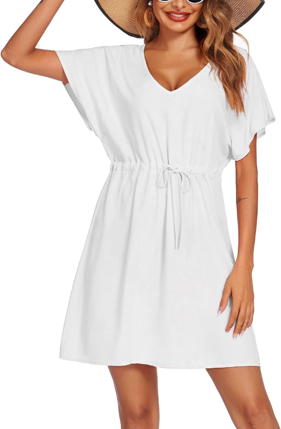 Manufacturer  Ekouaer Womens Swimsuit Coverup Short Sleeve Beach Cover Up Dress V Neck Bikini Beachwear  Swimsuit