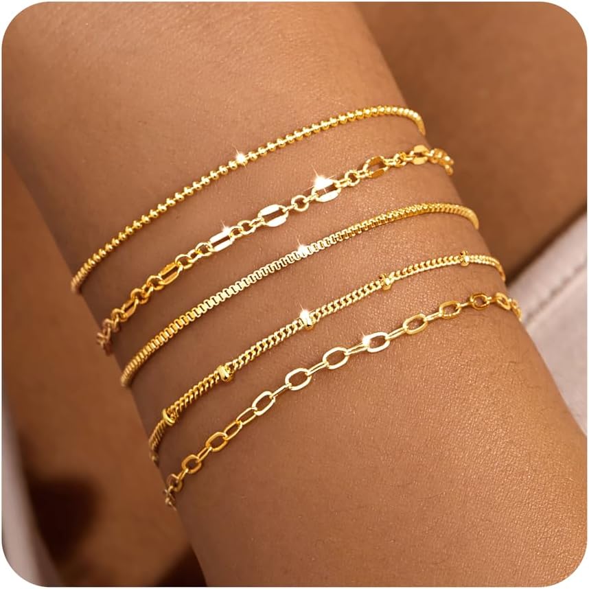 Manufacturer  Gold Bracelets for Women Trendy,14K Real Gold Plated Dainty Stackable Paperclip Cuban Link Chain Bracelets,Cuff Bracelets Jewelry Set Adjustable 7"+2"  bracelets