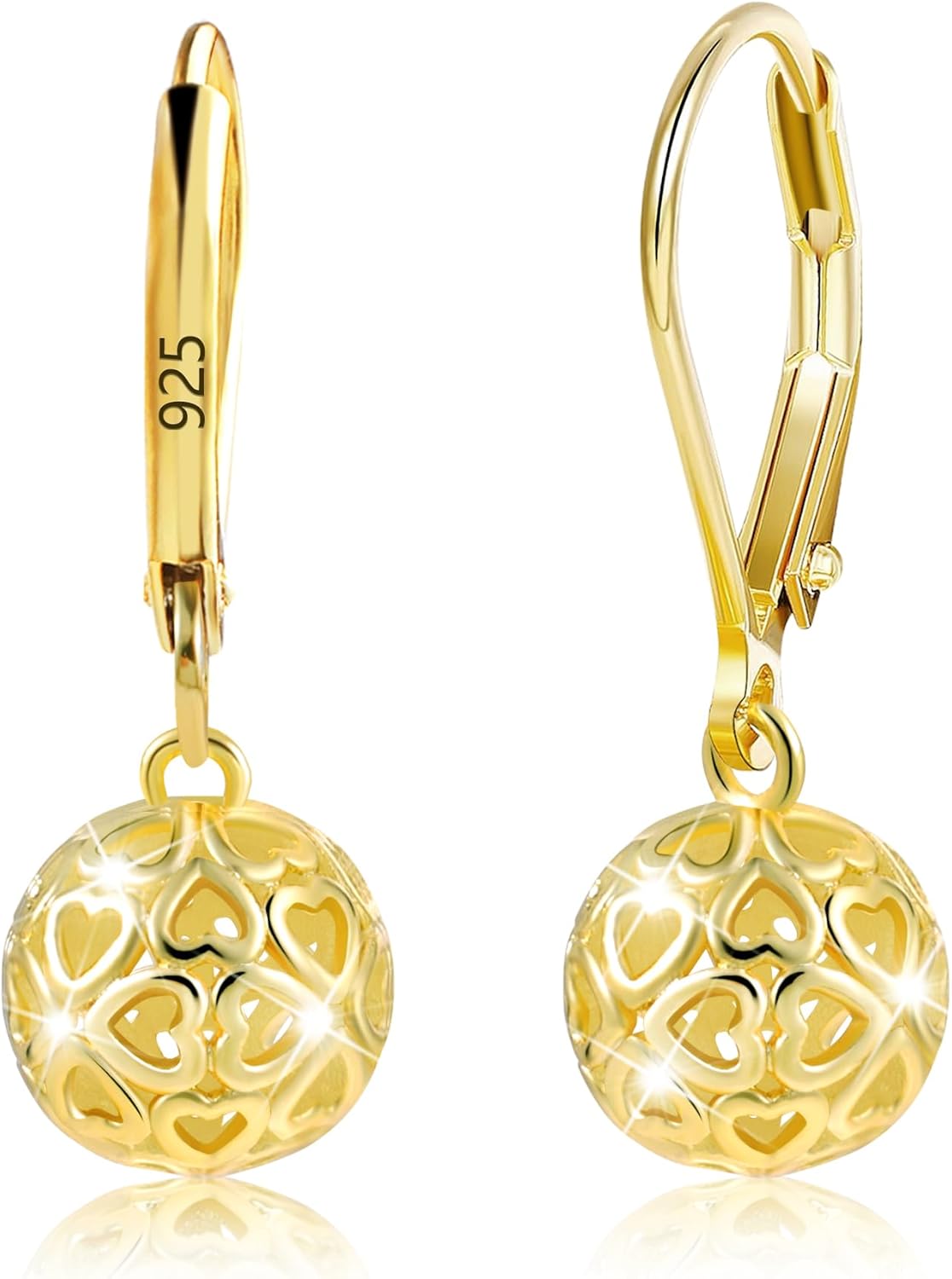 Manufacturer  925 Sterling Silver 14K Gold French Style Leverback Earrings, Heart Dangle Drop Earrings for Women Hypoallergenic Jewelry  earring