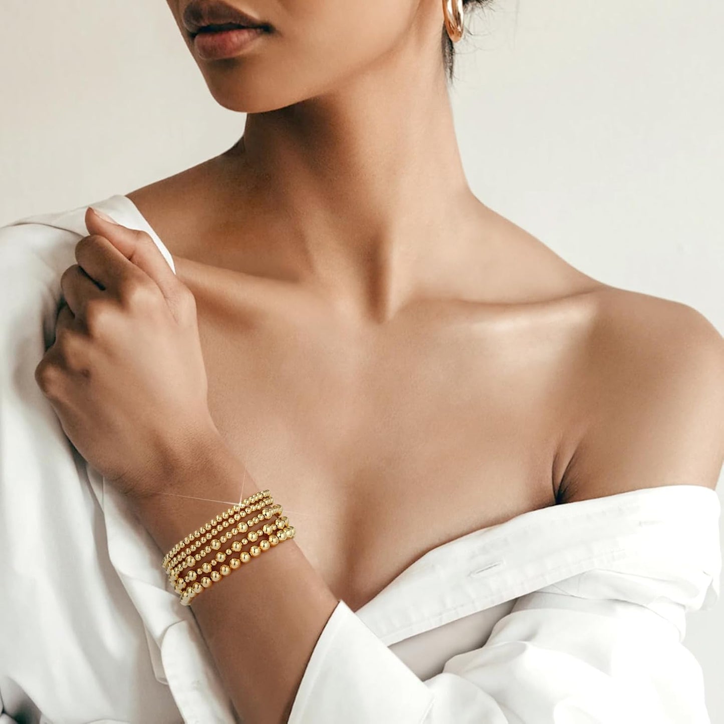 Manufacturer  adoyi Gold Bracelets for Women Waterproof, 14K Gold Plated Beaded Strand Bead Ball Bracelets stack Adjustable Jewelry Set for Gifts  bracelets