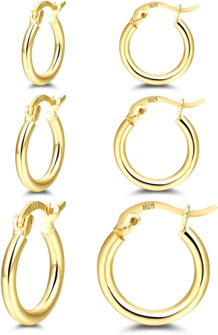 Manufacturer  14K Gold Plated Hoop Earrings for Women, 4 Pairs Sterling Silver Post Small Hoops, Gold Huggie Earrings Set for Women Men (13mm 15mm 20mm 25mm)   rings