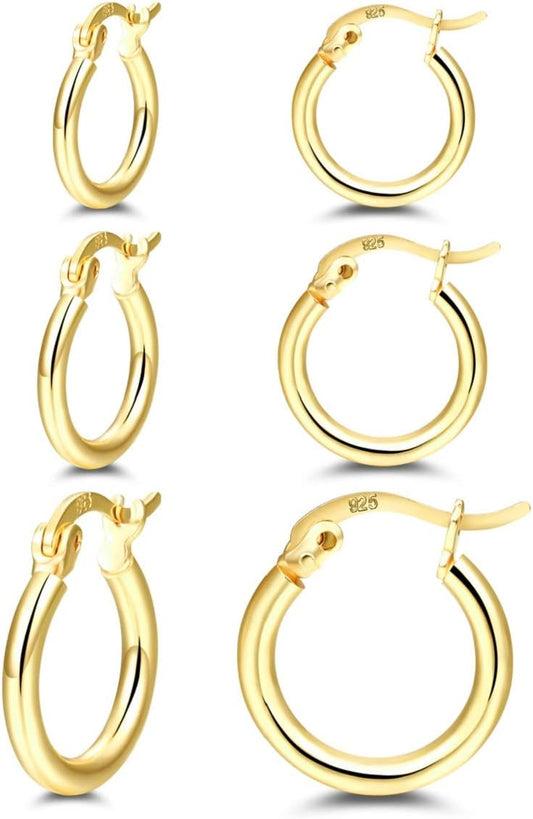 Manufacturer  14K Gold Plated Hoop Earrings for Women, 4 Pairs Sterling Silver Post Small Hoops, Gold Huggie Earrings Set for Women Men (13mm 15mm 20mm 25mm)   rings