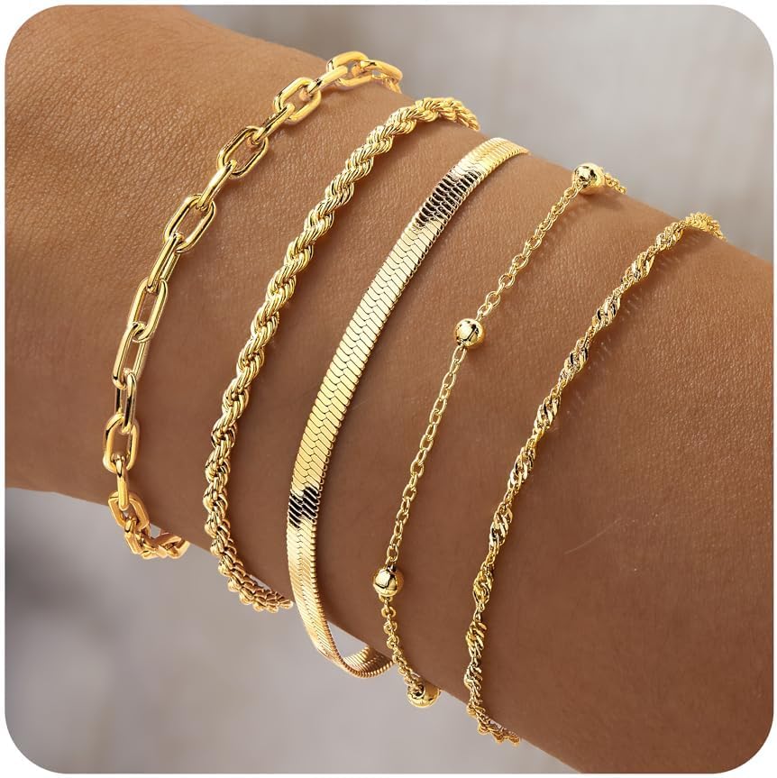 Manufacturer  Gold Bracelets for Women Trendy,14K Real Gold Plated Dainty Stackable Paperclip Cuban Link Chain Bracelets,Cuff Bracelets Jewelry Set Adjustable 7"+2"  bracelets