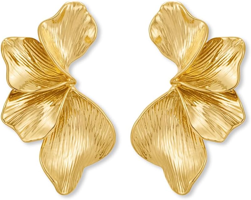 Manufacturer  Chunky Gold Statement Earrings For Women Gold Plated Sectored Flower Leaf Shell Angel Wing Earrings Large Stud Earrings Hypoallergenic Earrings  earring