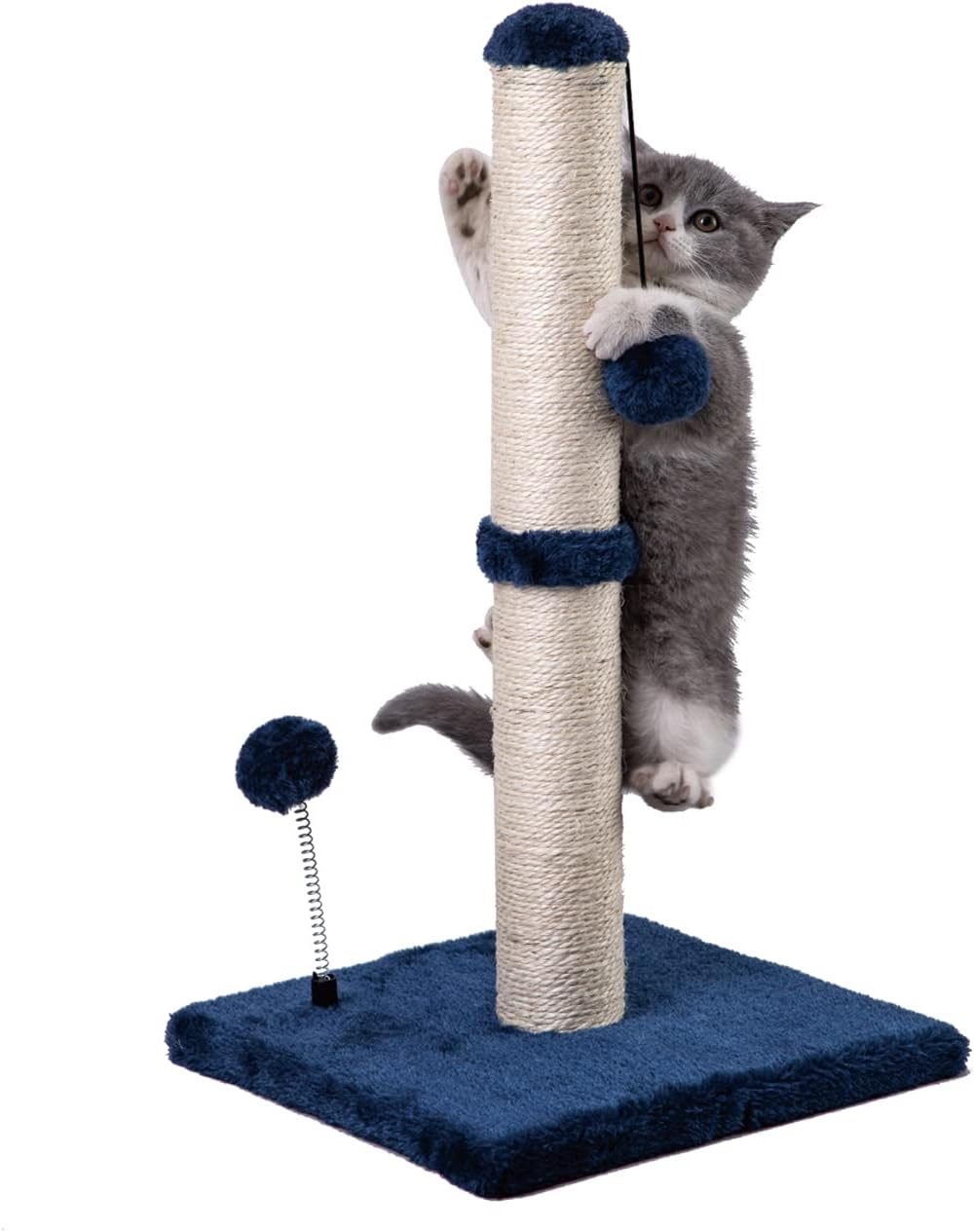 Manufacturer  MECOOL Cat Scratching Post Premium Basics Kitten Scratcher Sisal Scratch Posts with Hanging Ball 22in for Kittens or Smaller Cats (22 inches for Kitten, Beige)    Cat toy