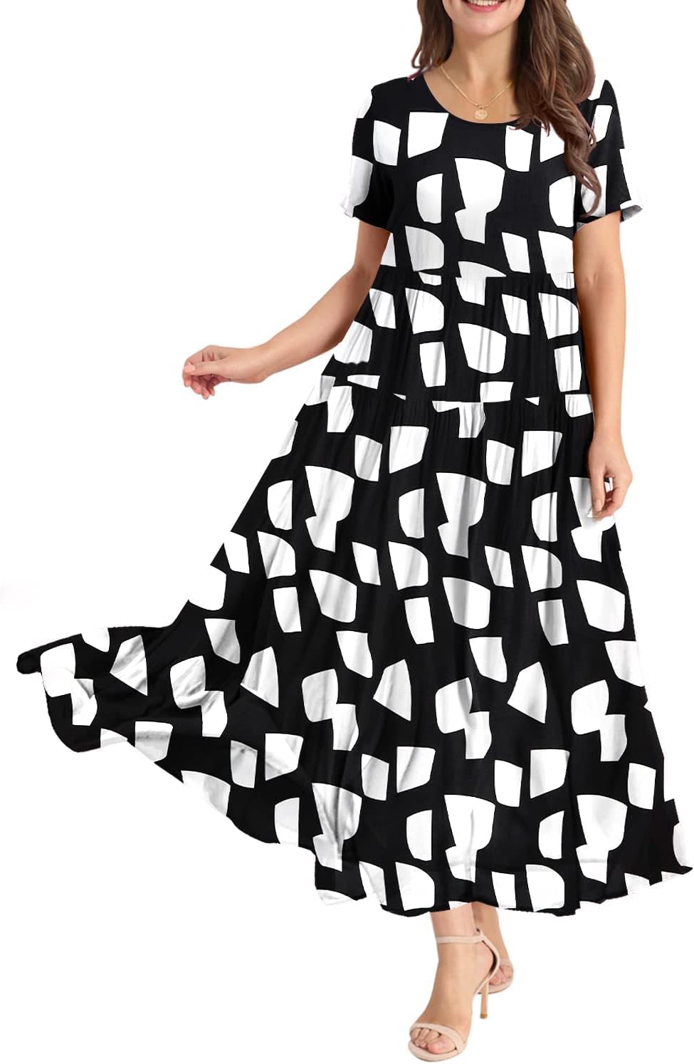 Manufacturer  YESNO Women Casual Loose Bohemian Floral Dress with Pockets Short Sleeve Long Maxi Summer Beach Swing Dress EJF dresses