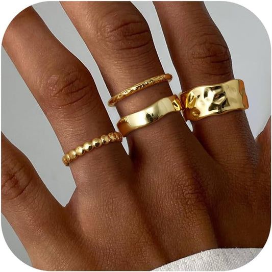 Manufacturer  Fansilver Stackable Chunky Gold Rings for Women Non Tarnish Dainty 14K Gold Plated Stacking Thumb Rings Set Trendy Gold Wedding Band Ring Size 5-11   rings