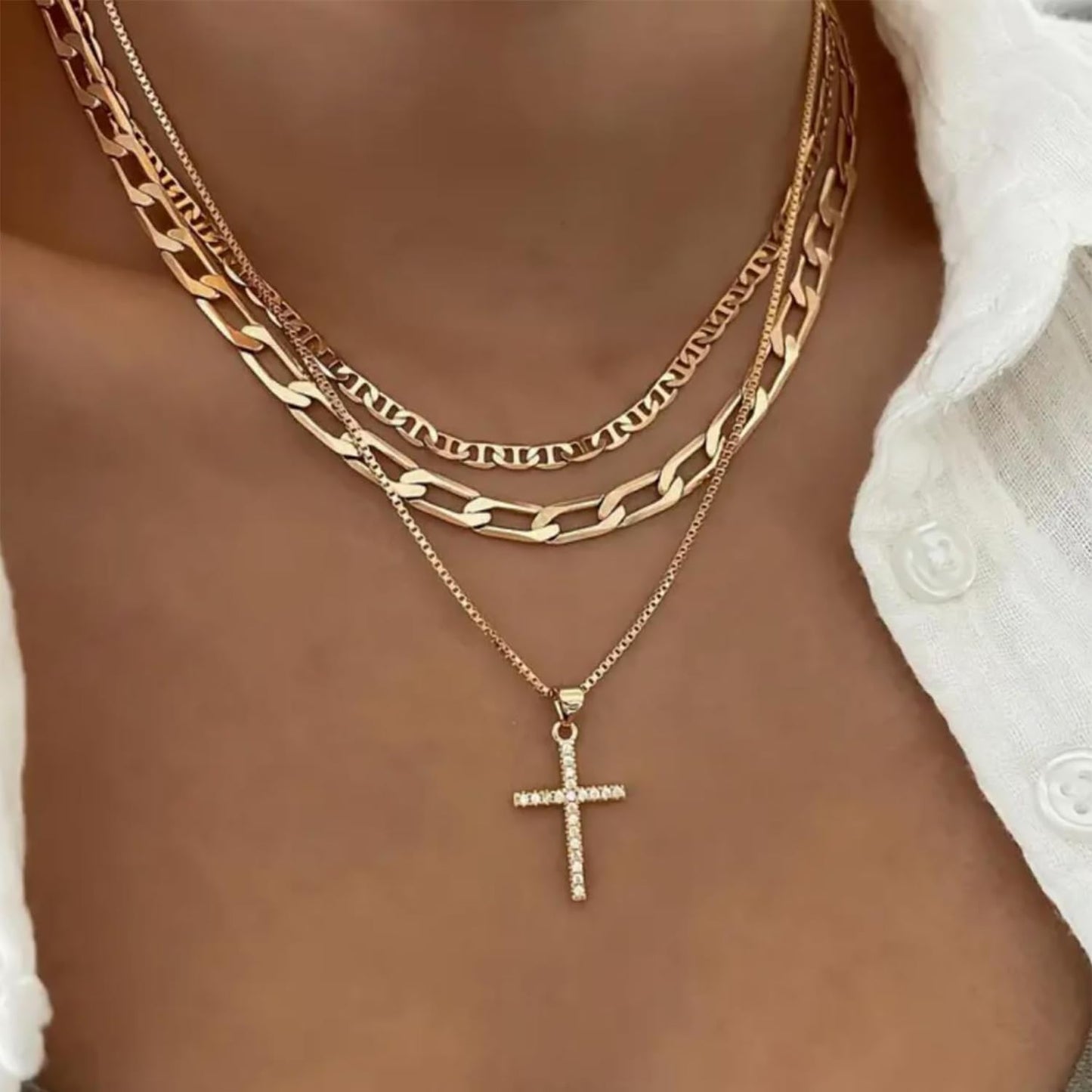 Manufacturer  Cross Necklace for Women,Stackable Stacked Stacking Layering Layered Necklaces Dainty Gold Necklace Paperclip Box Flat Mariner Chain Necklace Cross Pendant CZ Diamond Simple Jewelry Gift  Necklace