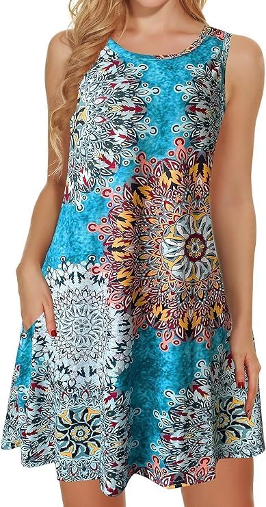 Manufacturer  elescat Women's Summer Dresses 2025 Beach Casual Sleeveless Floral Print Tank Loose Sundress with Pocket dresses