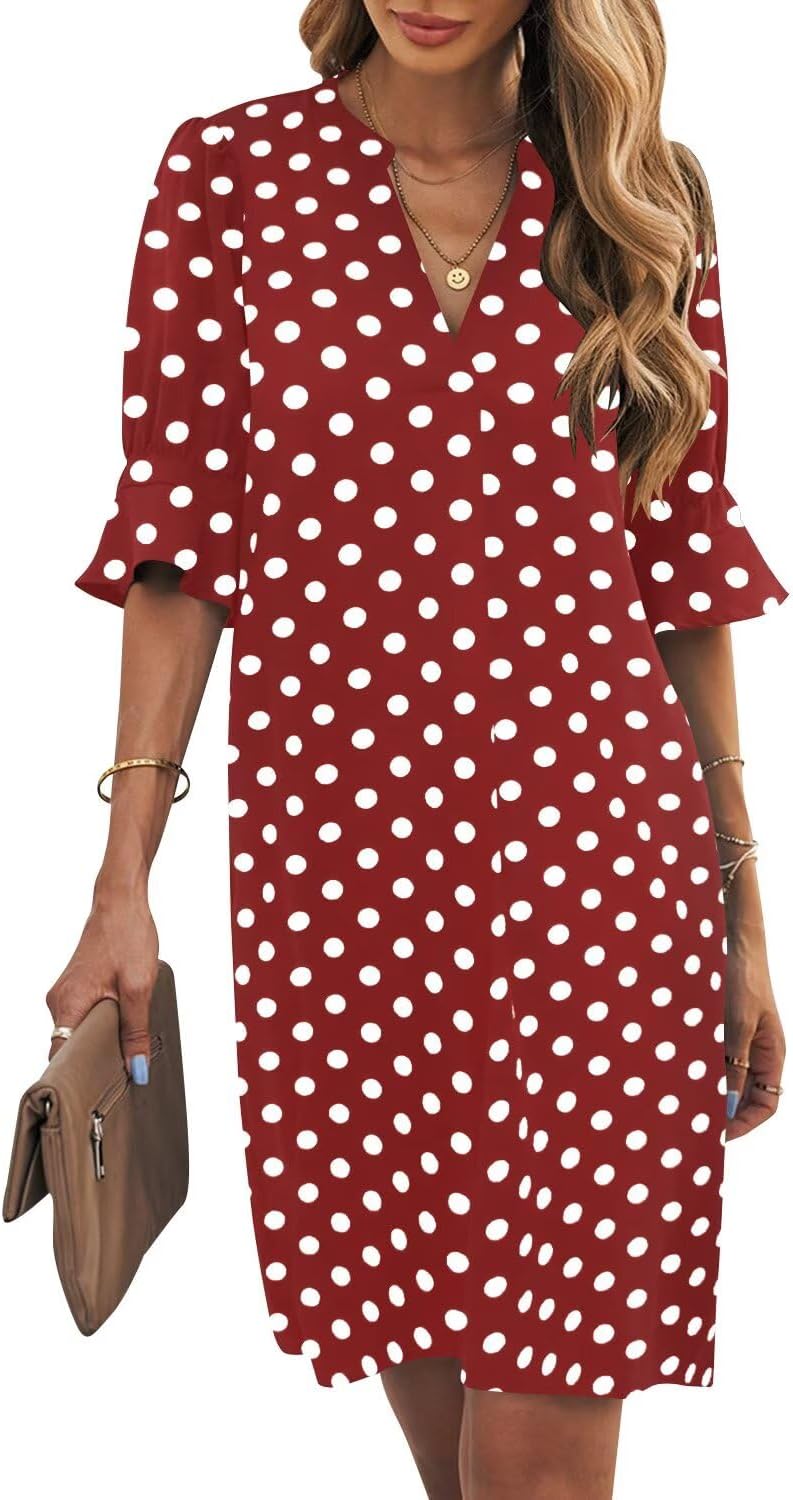 Manufacturer Wkior Shift Dress for Women V Neck Short Sleeves Solid Color Casual Flowy Summer Dresses(S-2XL)