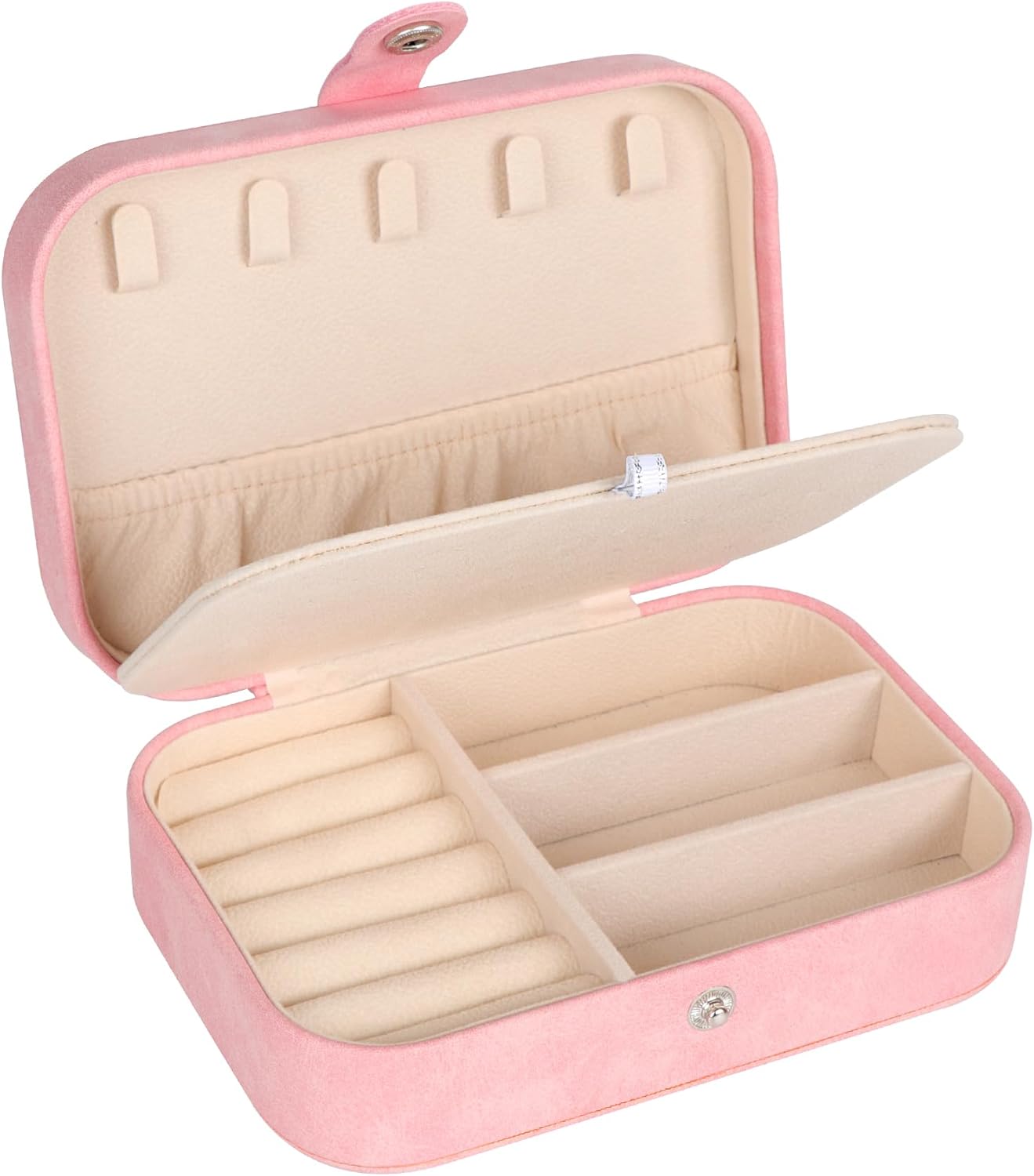 Manufacturer  Travel Jewelry Box, PU Leather Small Jewelry Organizer for Women Girls, Portable Mini Travel Case Display Storage Holder Boxes for Stud Earrings, Rings, Necklaces, Bracelets (Pink)   rings