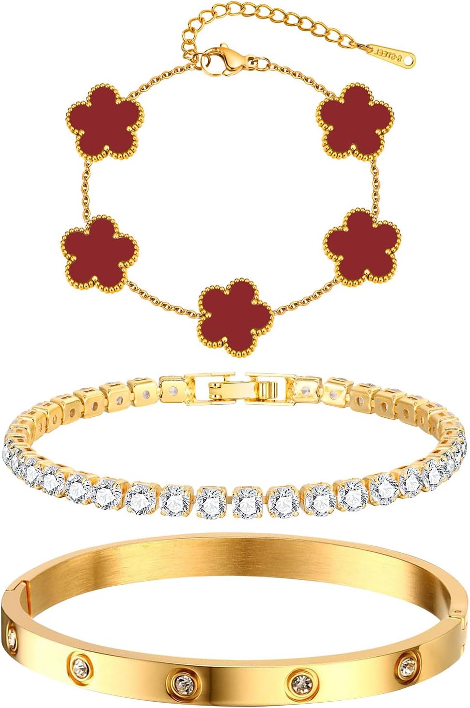 Manufacturer  Womens Stackable Floral Gold Bracelets - 3Pcs 18K Gold Plated Bracelet,Stainless Steel Bangle Bracelets Non Tarnish, Gold Bracelet Set Trendy Jewelry,Christmas Valentines Birthday Gifts for Girlfriend  bracelets