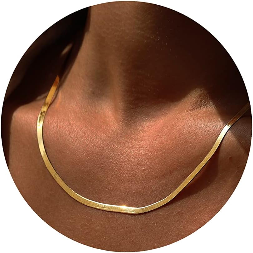 Manufacturer  DEARMAY 14K Gold Necklaces for Women, Dainty Gold Herringbone Choker Necklace for Women Thin Layered Chunky Snake Chain Necklaces Jewelry for Teen Gifts  Necklace