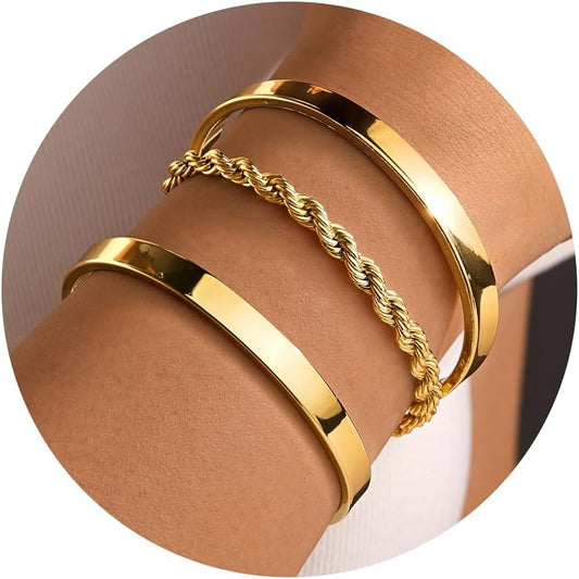 Manufacturer  Gold Bracelets for Women Non Tarnish Dainty 14K Real Gold Plated Bangle Cuff Bracelets Stack for Women,Waterproof Stackable Bracelet Gold Jewelry Trendy Gifts Adjustable  bracelets