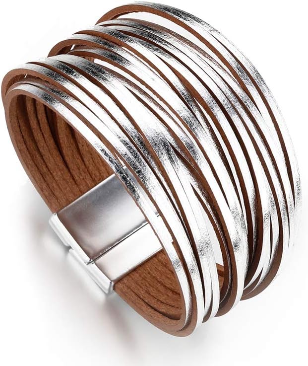 Manufacturer  Fesciory Leather Wrap Bracelets for Women, Boho Leopard Multi-Layer Crystal Beads Cuff Bracelet Jewelry  bracelets