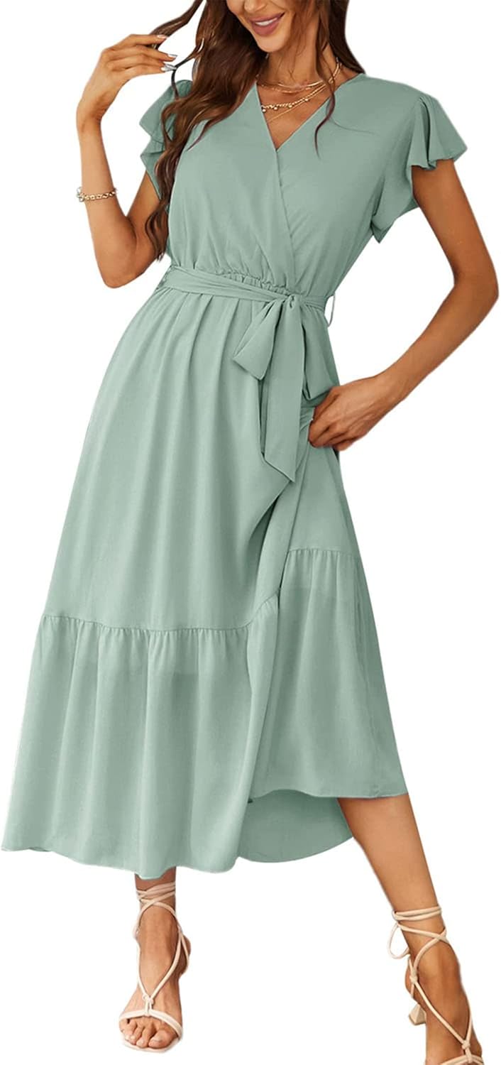 Manufacturer  PRETTYGARDEN Women's Summer Floral Boho Maxi Dress Wrap Short Sleeve V Neck Ruffle A-Line Flowy Wedding Guest Long Dresses dresses