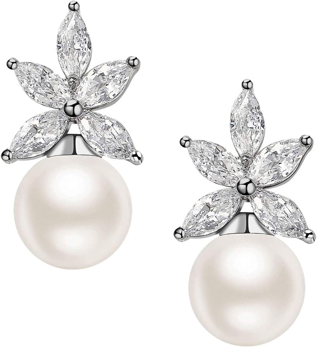 Manufacturer  SWEETV Cubic Zirconia Pearl Drop Wedding Earrings for Brides, Ivory Bridal Pearl Earrings for Bridesmaid Jewelry Gift  earring