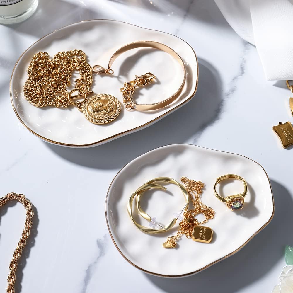 Manufacturer  AISBUGUR Jewelry Dish Set of 2, Large Jewelry Tray for More Jewelry Ring Dish Jewelry Bowl with Beautiful Package and Greeting Card Perfect for Birthday Gifts for Women   rings