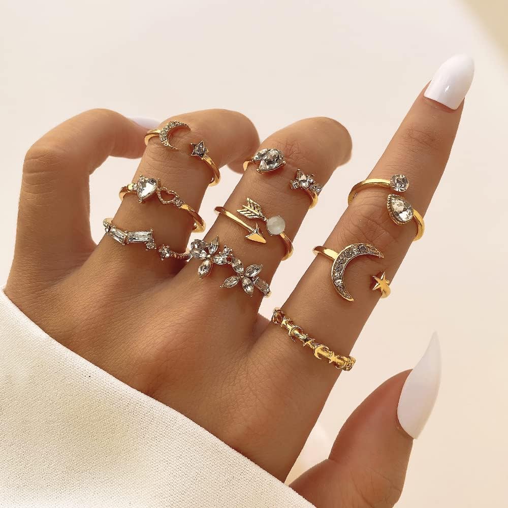 Manufacturer  KISS WIFE Gold Stackable Moon Star Knuckle Rings Set for Women, Boho Dainty Lightweight Stacking Rings, Vintage Midi Rings Pack, Trendy Jewelry   rings
